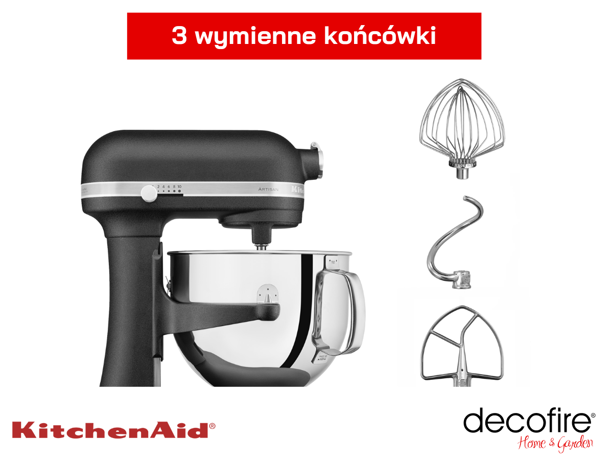 Mikser Artisan 7 Cast Iron Black z 3 wymiennymi końcówkami w zestawie