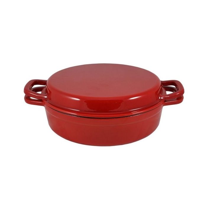 Garnek żeliwny OPA  z pokrywką do grillowania 28 cm, czerwony