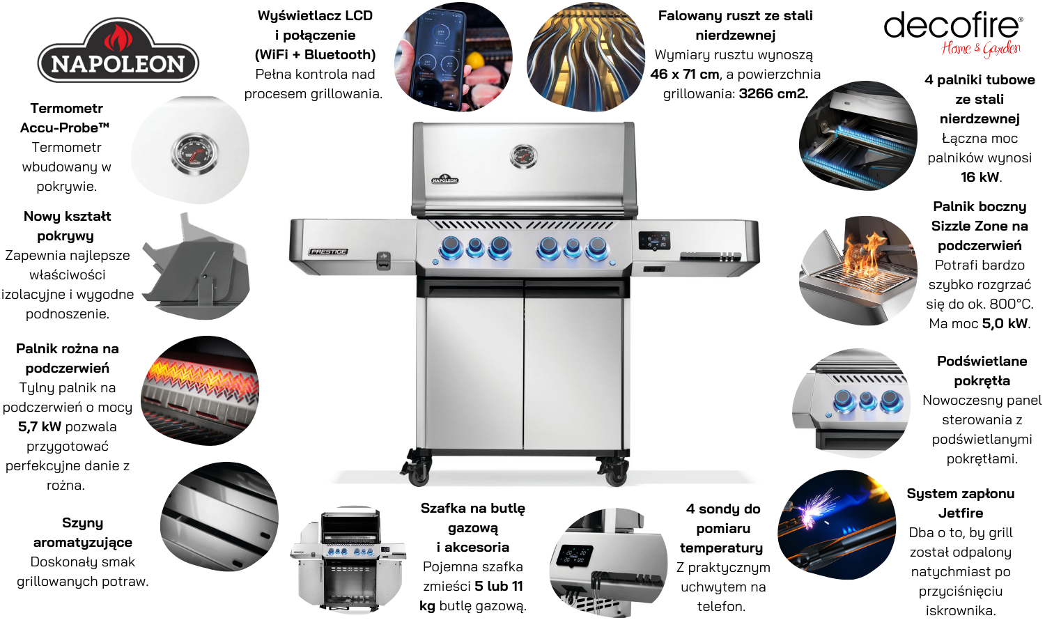 Grill gazowy Napoleon Prestige 500 z palnikiem rożna i palnikiem bocznym Sizzle Zone WIFI (P500VXRSIBPSS-PL)