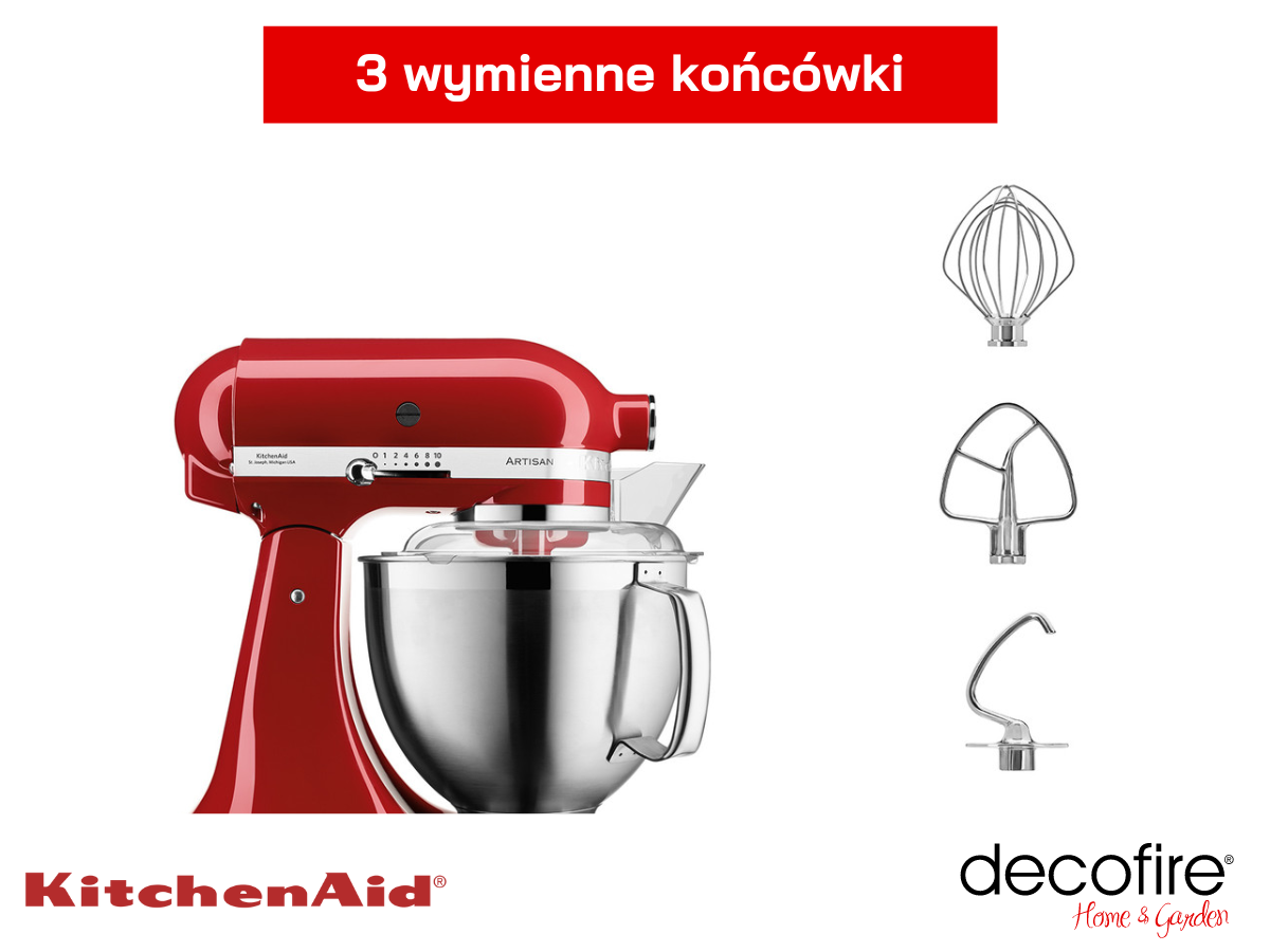 Mikser Artisan 5 Empire Red 4,8 l KitchenAid z 3 wymiennymi końcówkami