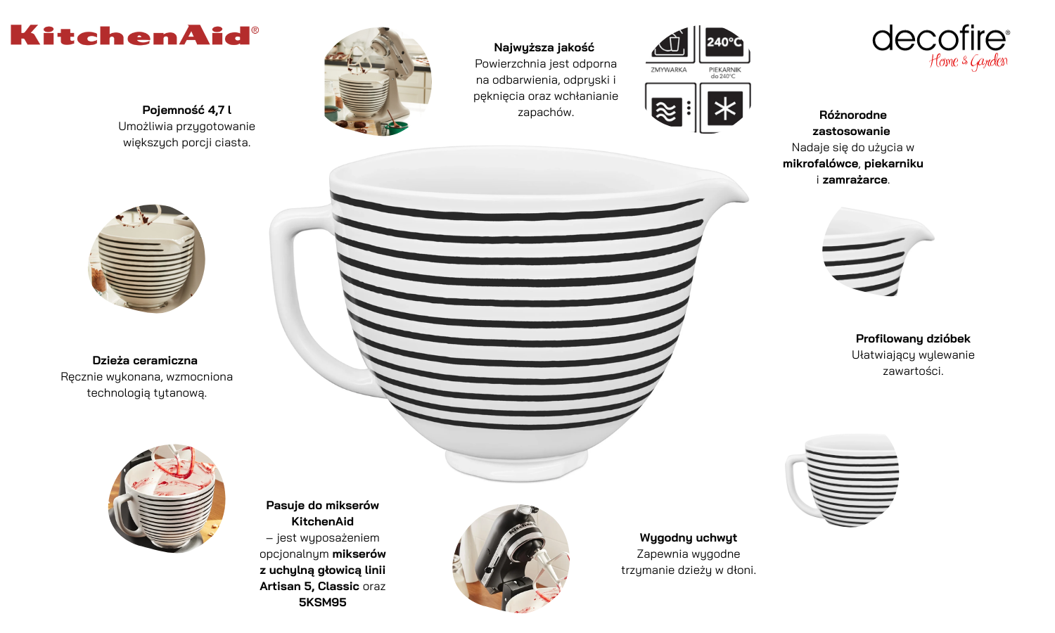 Unikalna dzieża ceramiczna Horizontal Stripes 4,7 l Artisan 5 KitchenAid (5KSM2CB5PHS)