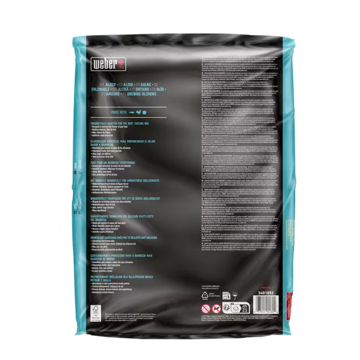 Pellet z naturalnego drewna olchy 8 kg Weber tył opakowania