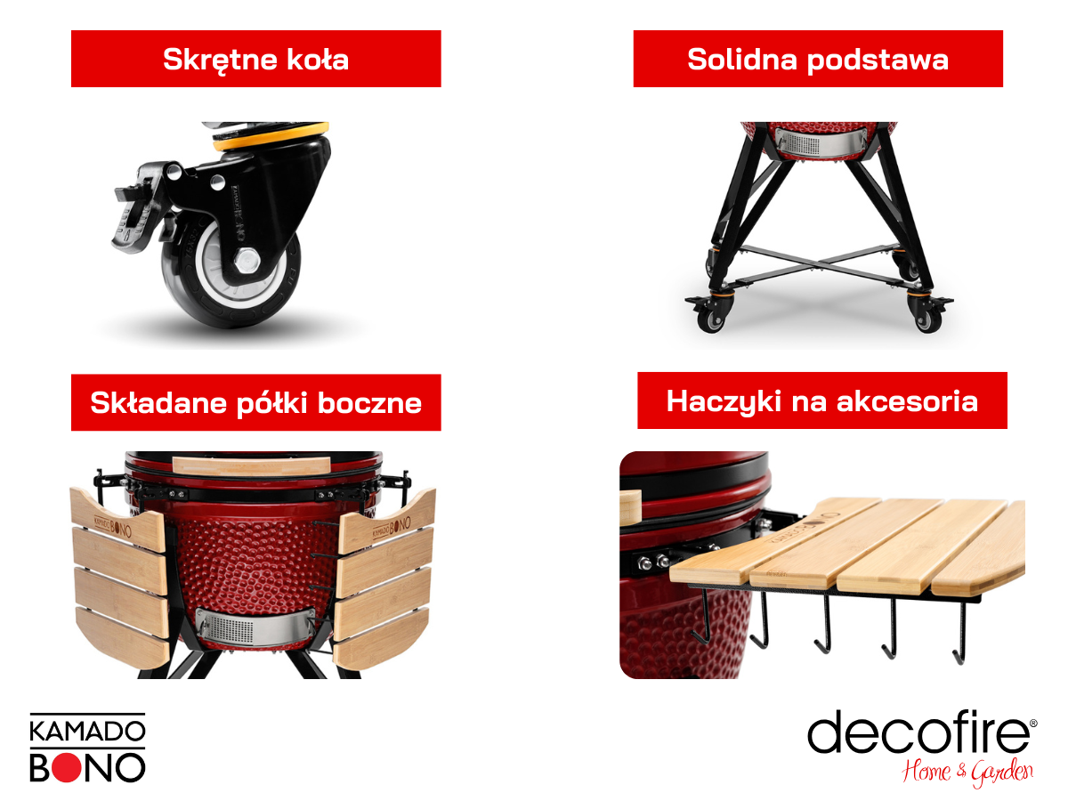Dodatkowe udogodnienia w ceramicznym grillu węglowym Kamado Bono Media 20" 52 cm red