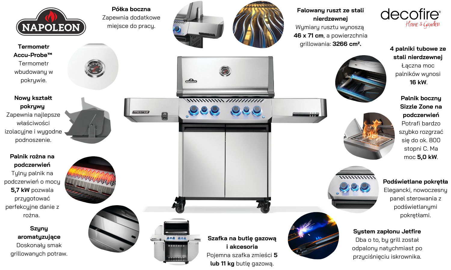 Grill gazowy Napoleon Prestige 500 z palnikiem rożna i palnikiem bocznym Sizzle Zone (P500VRSIBPSS-PL)