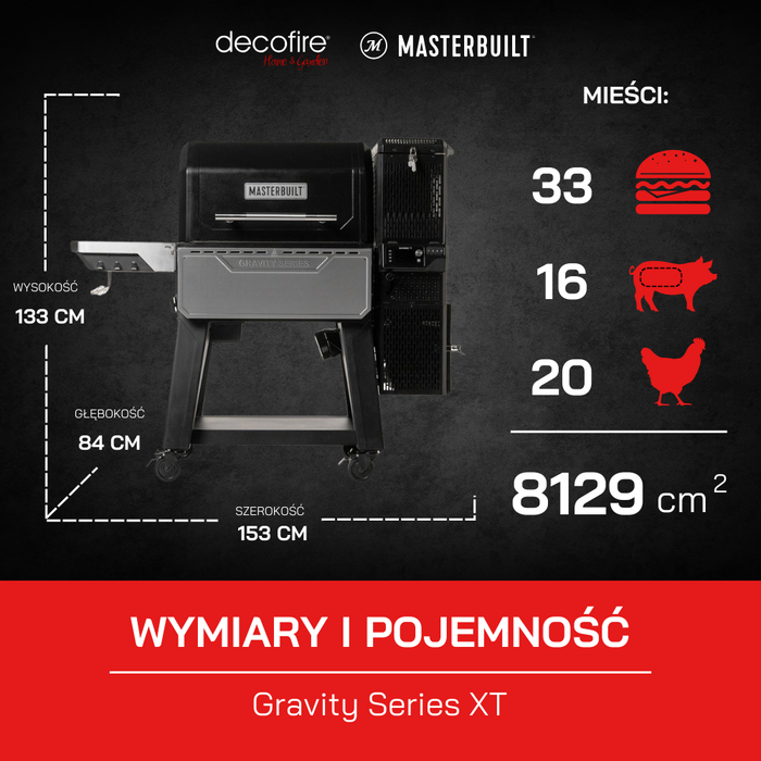 Gravity Series XT cyfrowy grill węglowy + wędzarnia Masterbuilt