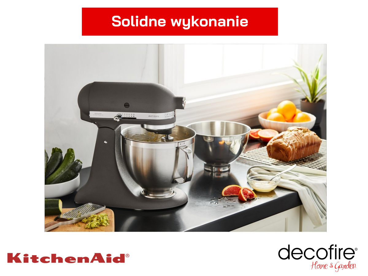 Mikser Artisan 5KSM185PS Imperial Grey KitchenAid ustawiony na kuchennym blacie