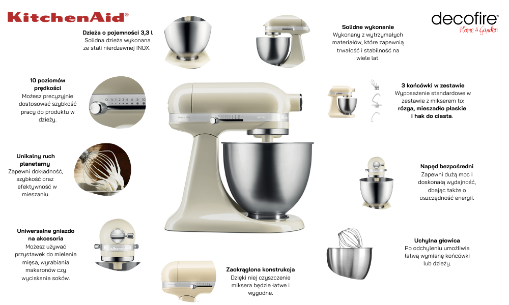 Cechy i opis miksera Mini Almond Cream 3,3 l od marki KitchenAid