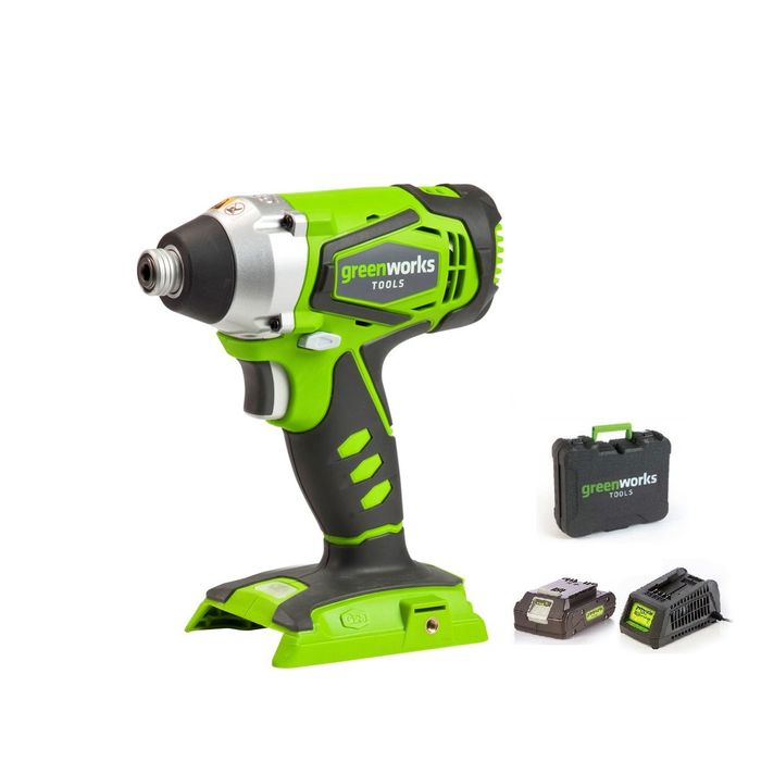GreenWorks Akumulatorowa Wkrętarka udarowa 24V zestaw z 1x2Ah bateria i 1 ładowarka (3801307VA)