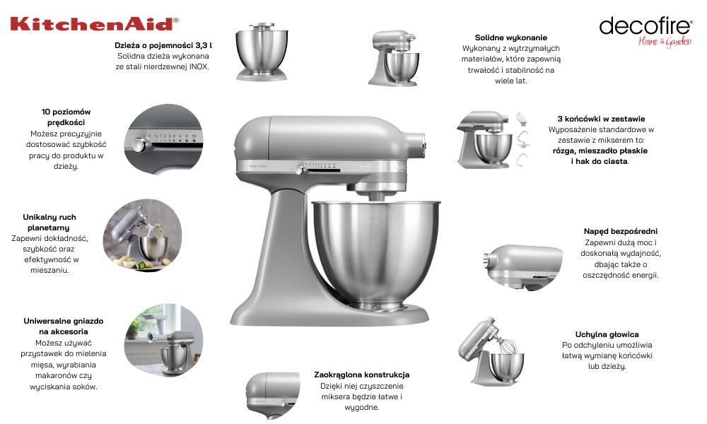 Opis i cechy miksera Mini Matte Grey 3,3 l KitchenAid