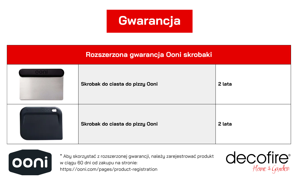 Skrobak do ciasta do pizzy Ooni gwarancja