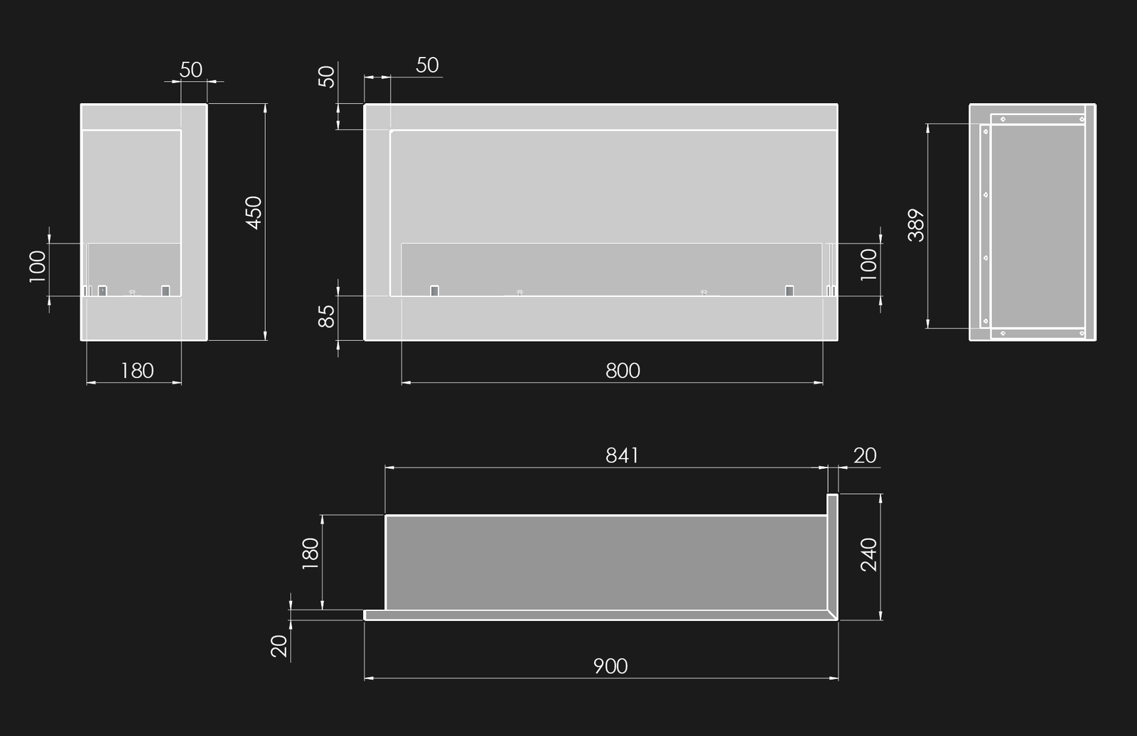 Biokominek Simple Fire CORNER 900R rysynek techniczny