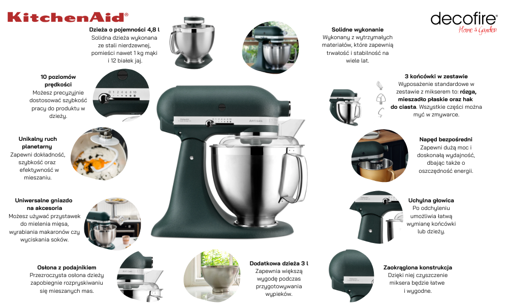 Mikser Artisan 5 Pebbled Palm 4,8 l KitchenAid opis