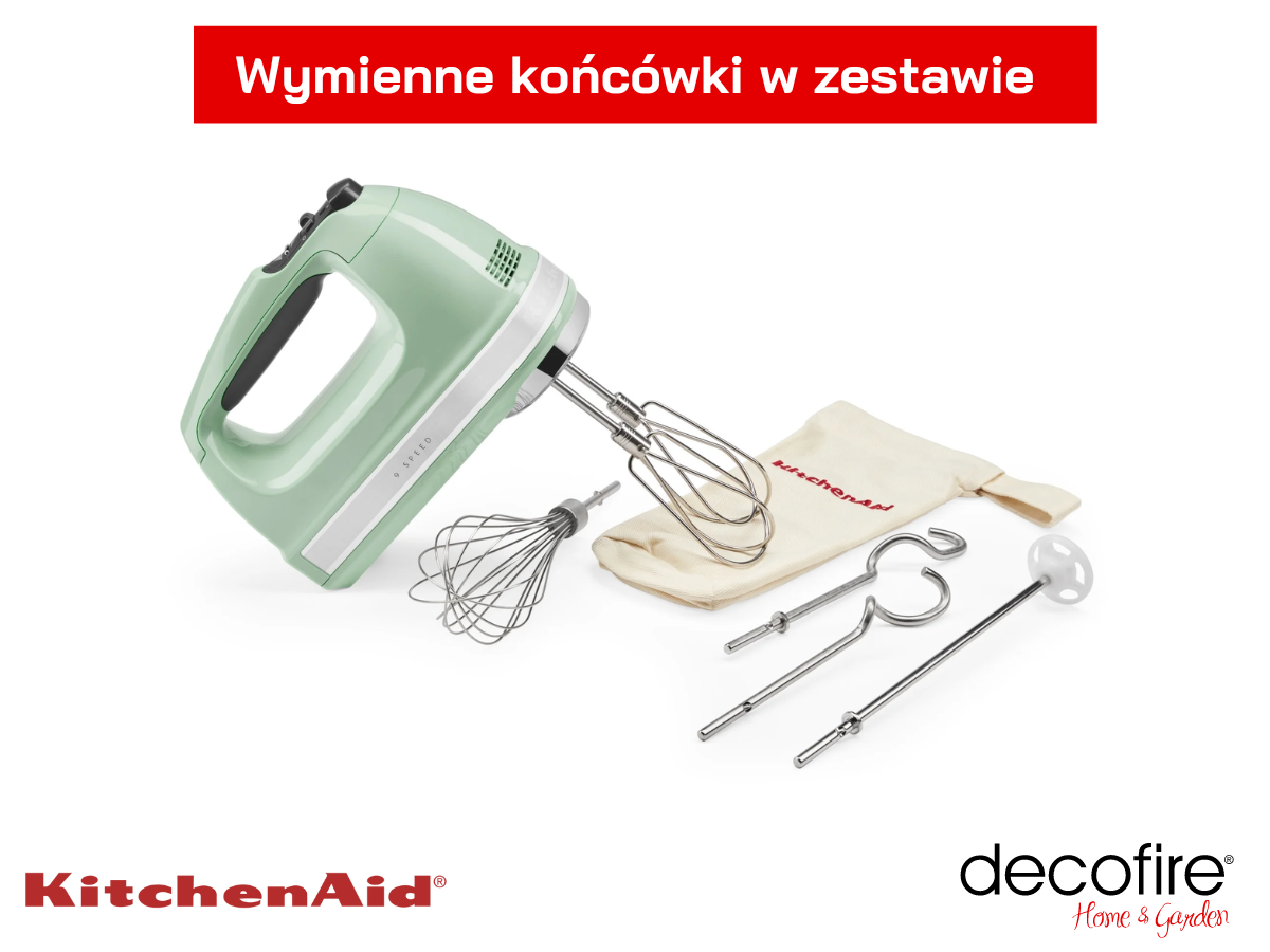 4 wymienne końcówki + pokrowiec w zestawie z mikserem ręcznym 9-biegowym Pistachio KitchenAid
