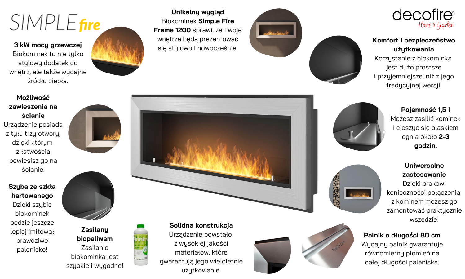 Biokominek wiszący Simple Fire FRAME 1200 Inox