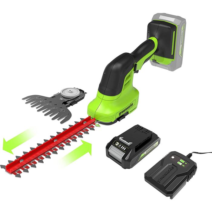 Greenworks Akumulatorowe Nożyce do przycinania trawy i żywopłotów 24V Akumulator + Ładowarka  (G24SHTK2) 