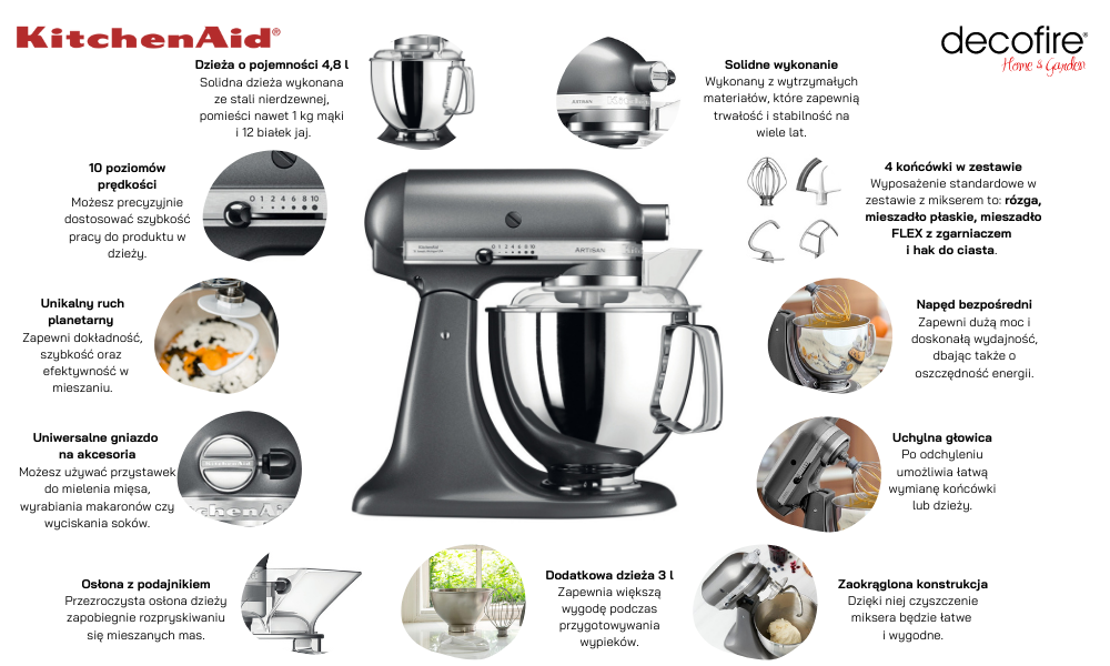 Mikser Artisan 5 Medallion Silver KitchenAid główne cechy