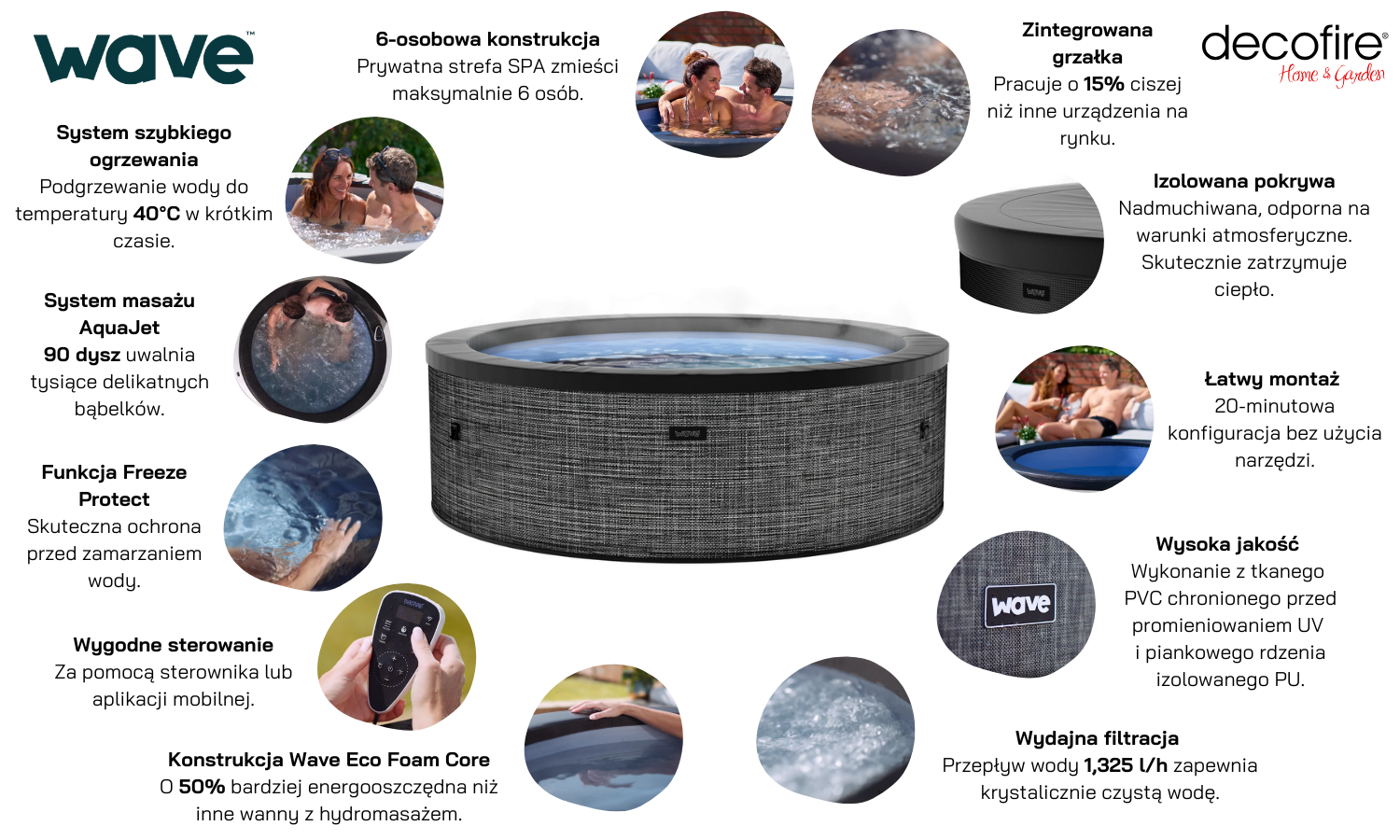 Jacuzzi ogrodowe Wave Tahoe okrągłe szary krzemień 6-osobowe