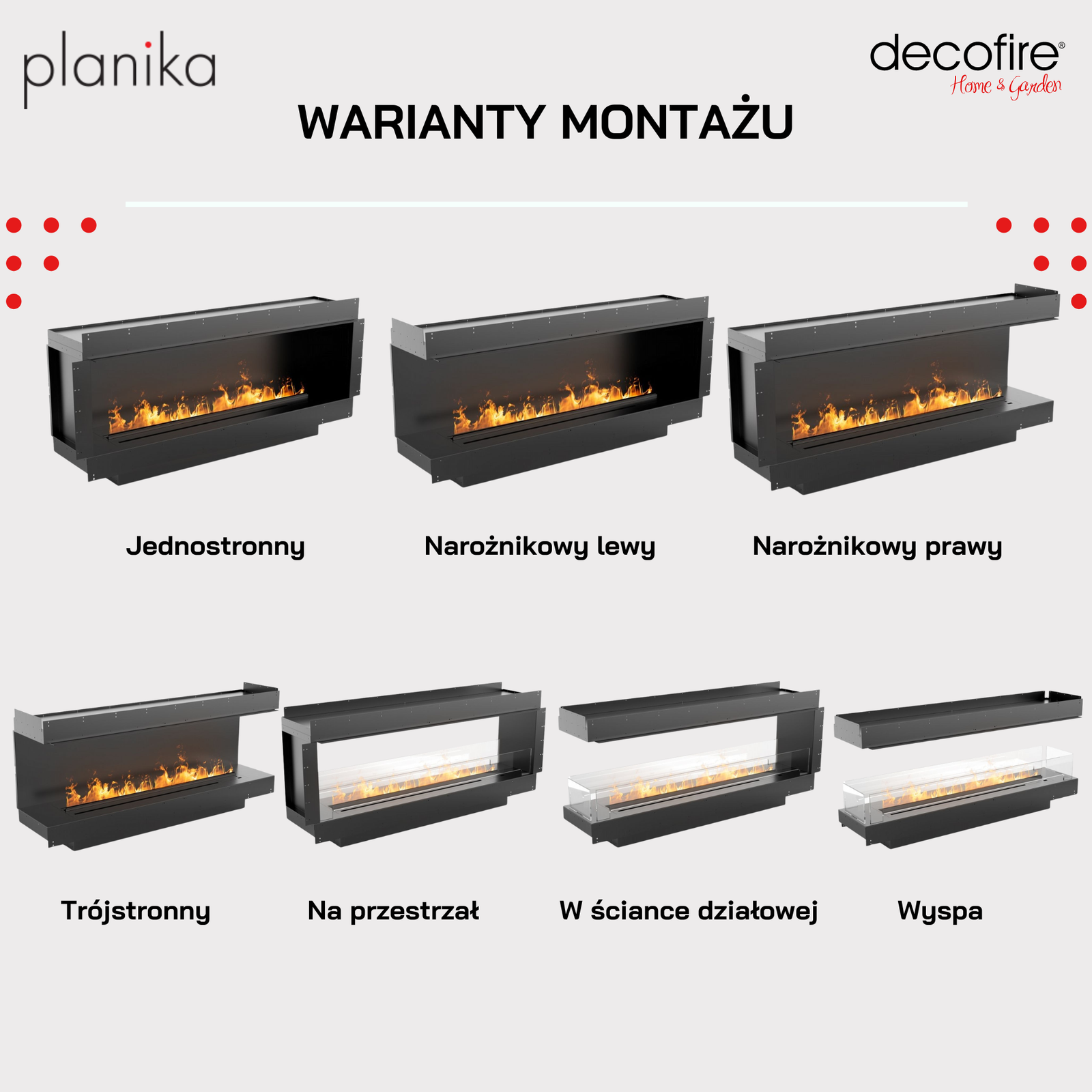 Obudowa BOX 1800 do wodnej kasety kominkowej Planika Cool Flame PD 1500 / PD PRO 1500 warianty montażu
