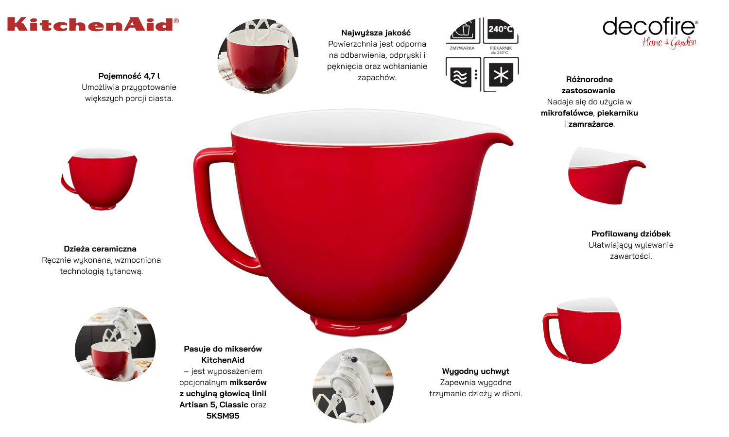 Unikalna dzieża ceramiczna Empire Red 4,7 l Artisan 5 KitchenAid