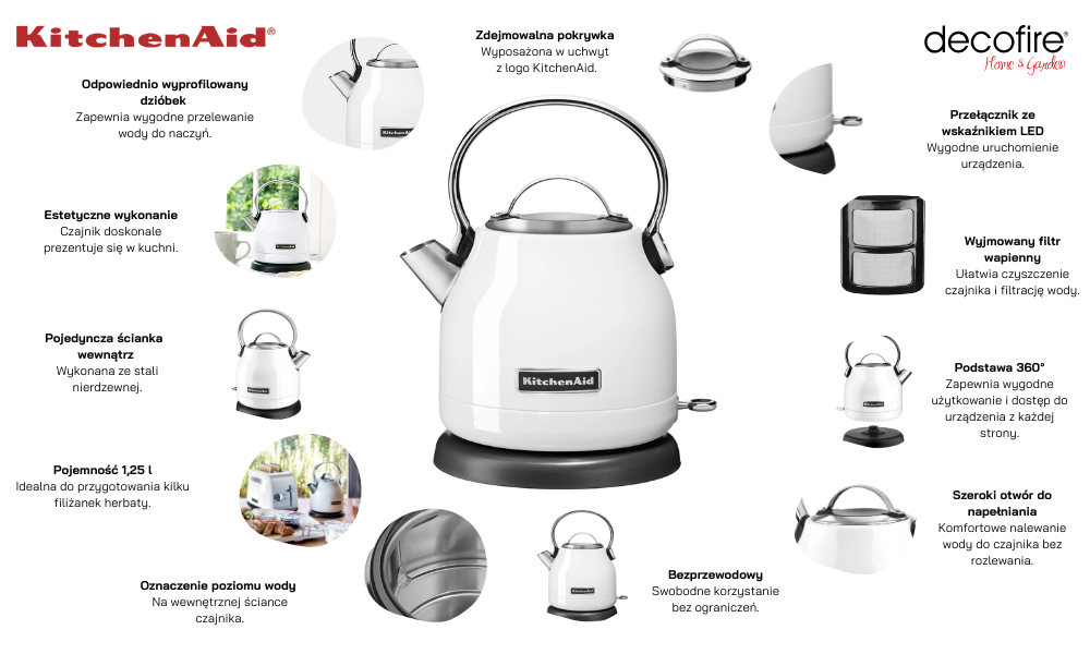 Bezprzewodowy czajnik Stella Classic 1,25 l White KitchenAid