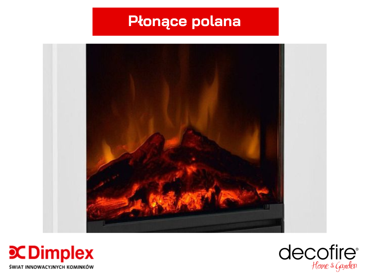 Dekoracja płonące polana w kominku elektrycznym Dimplex Bellini biały ECO LED