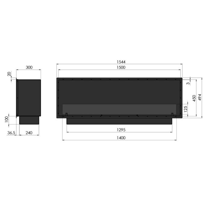 Biokominek do zabudowy Infire Inside Black 1500 Slim Line