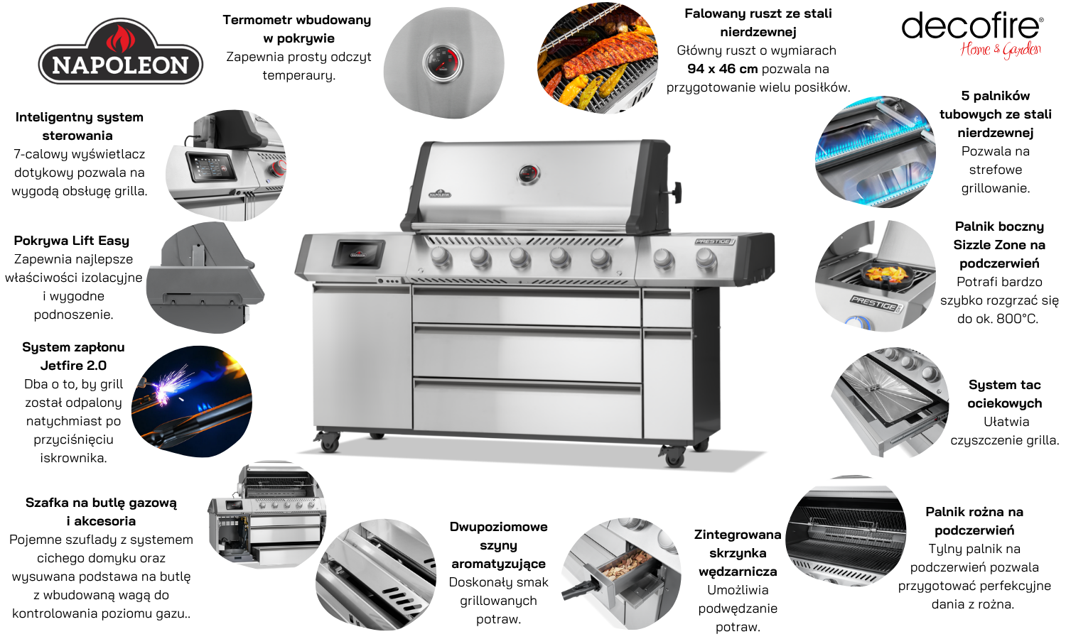 Grill gazowy Napoleon Prestige PRO 665 z palnikiem rożna i palnikiem bocznym Sizzle Zone (PRO665VXRSIBPSS-PL)
