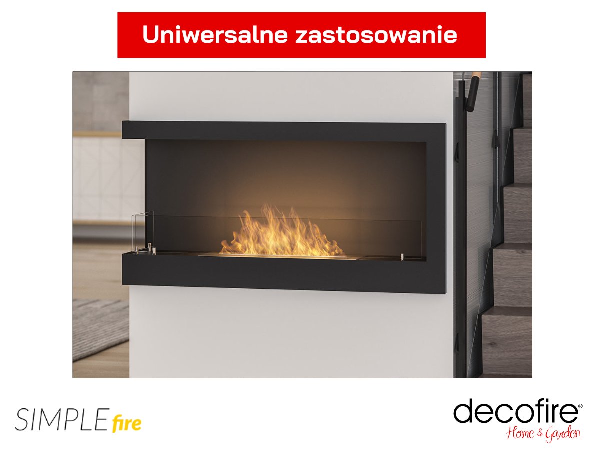 Uniwersalny biokominek Simple Fire CORNER 900L w narożniku ściany