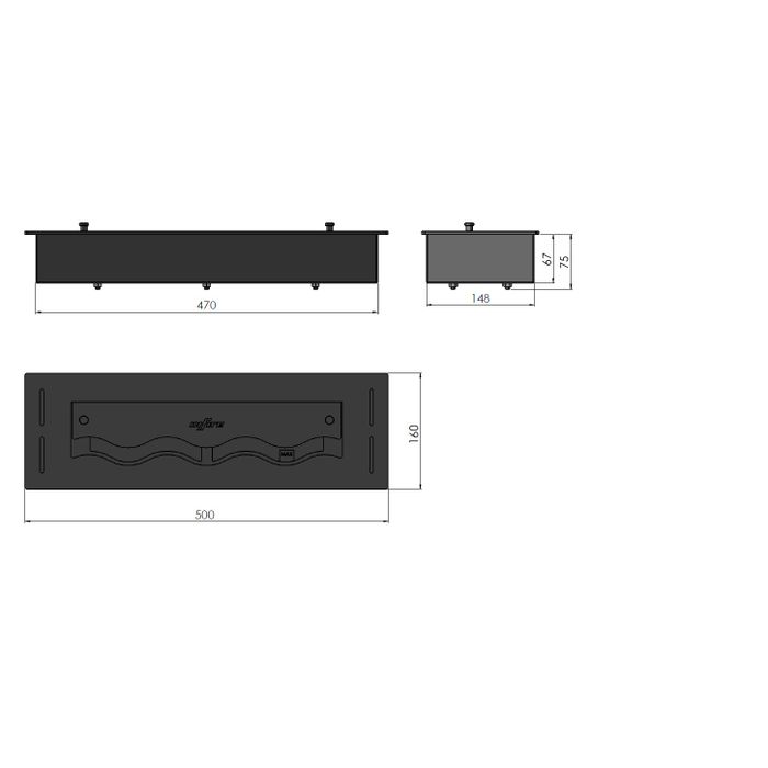Palnik do zabudowy Infire Black Burner 500 Slim Line wymiary