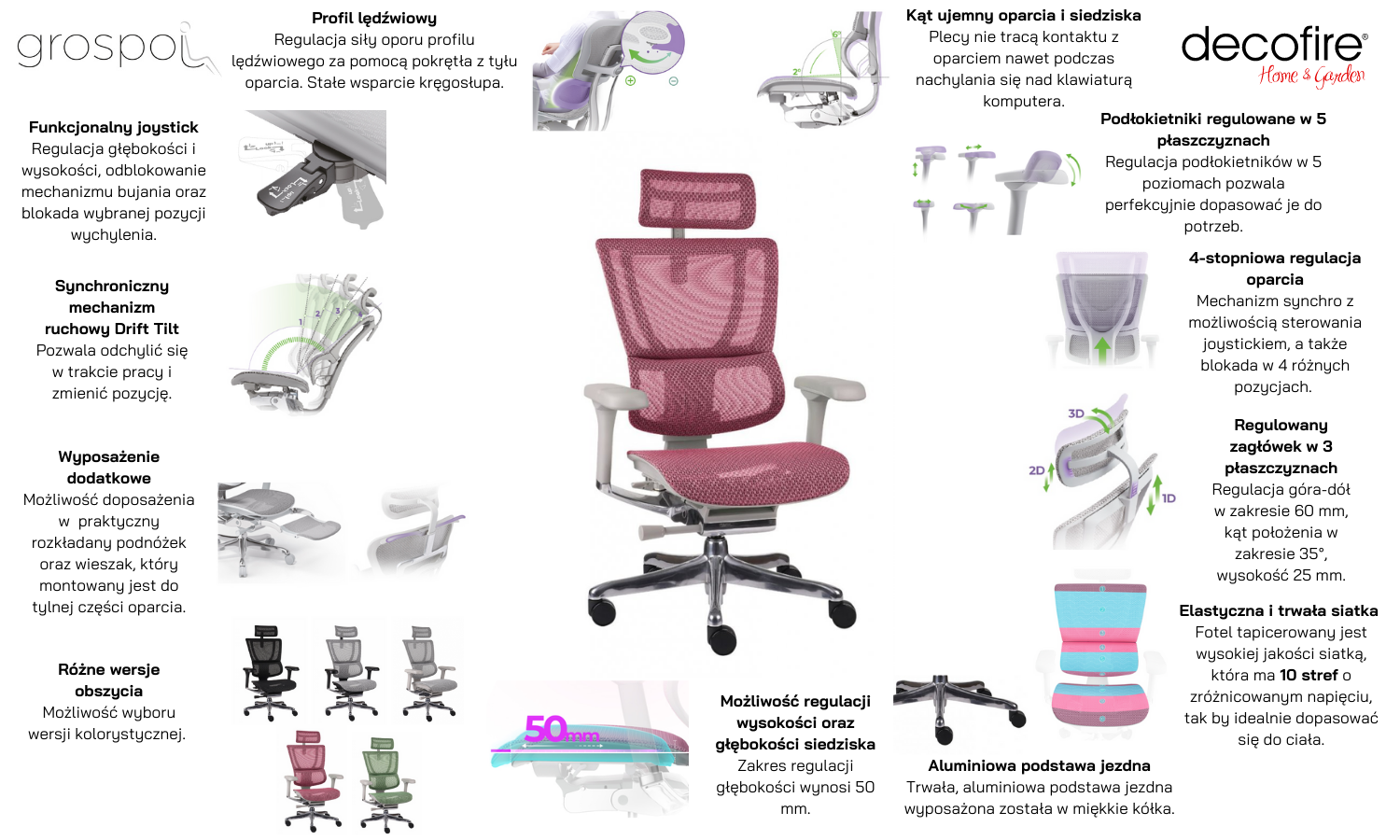 Fotel biurowy Grospol Ioo 2 GS Pink