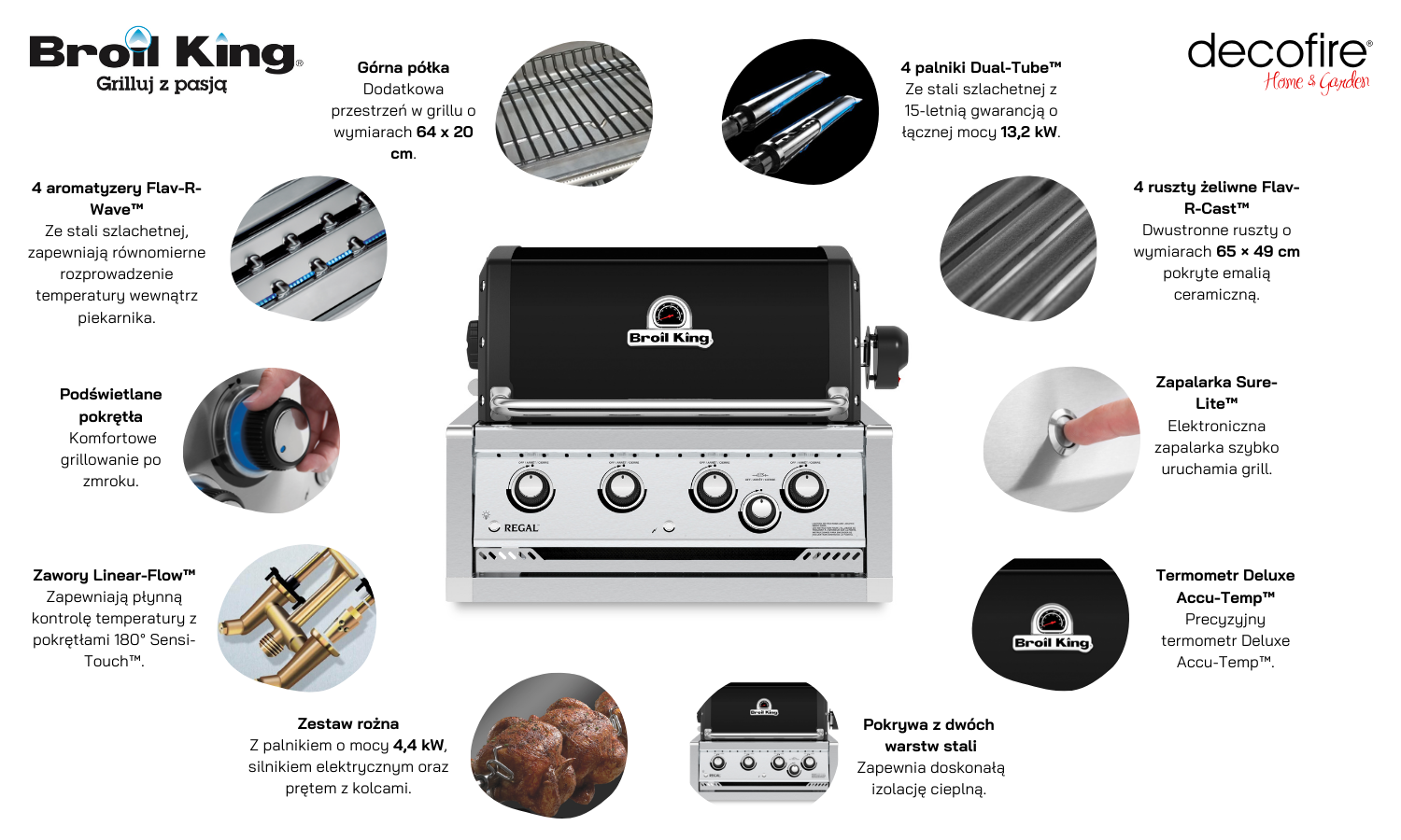 Grill gazowy Broil King Regal 470 BI do zabudowy na gaz ziemny główne funkcje