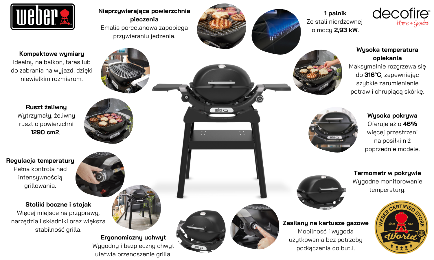 Grill gazowy Weber Q 1200N na kartusze ze stolikami bocznymi i stojakiem
