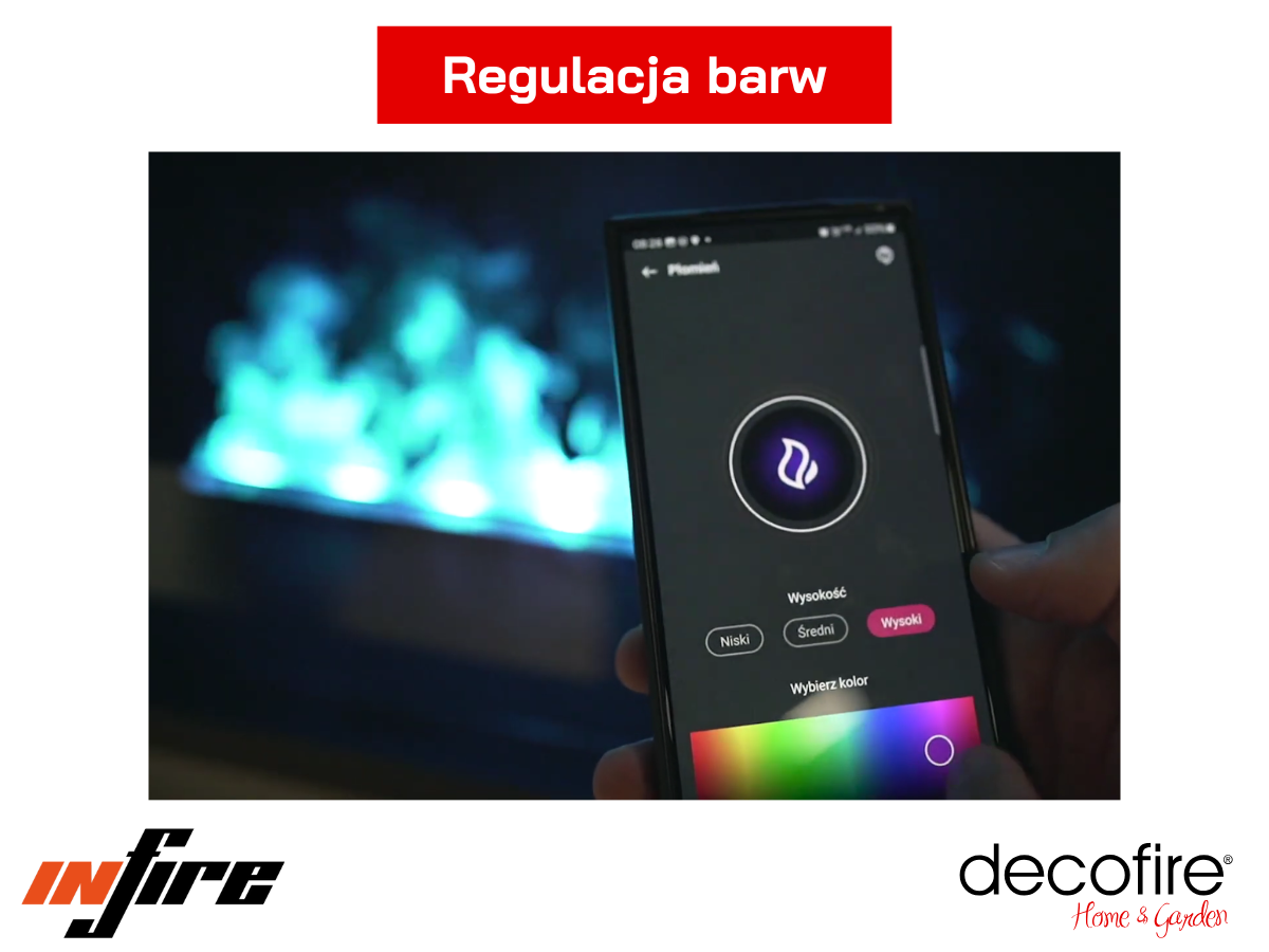 Kominek na parę wodną Infire Insert Invapo 700 Multicolor – regulacja barw