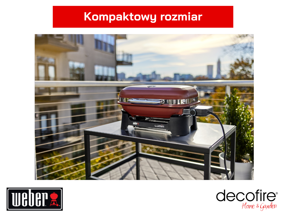 Grill elektryczny Weber Lumin purpurowy w kompaktowym rozmairze na stole