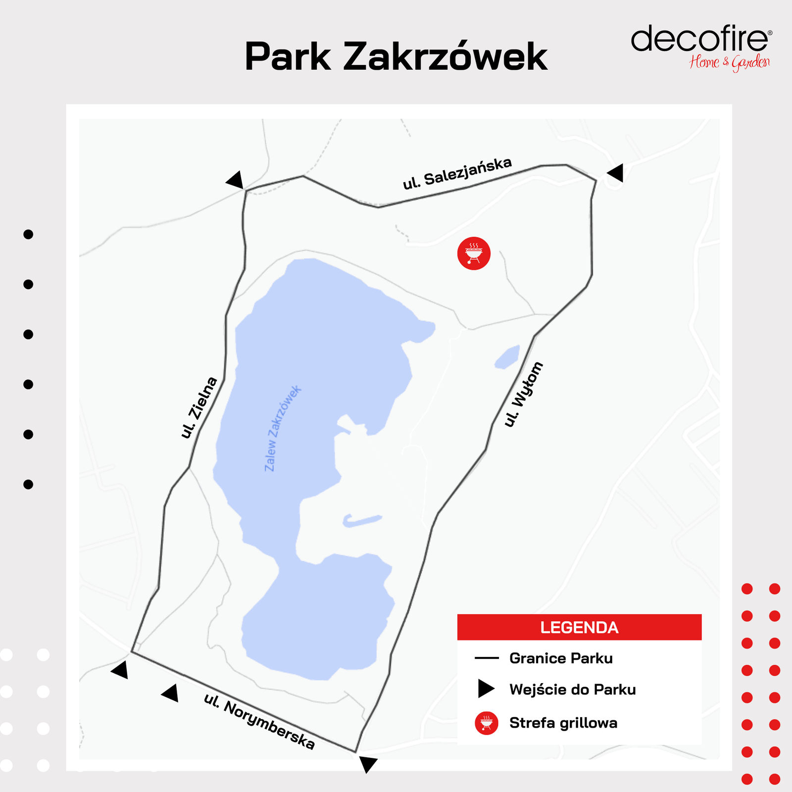 Park Zakrzówek mama z oznaczeniem strefy grillowania