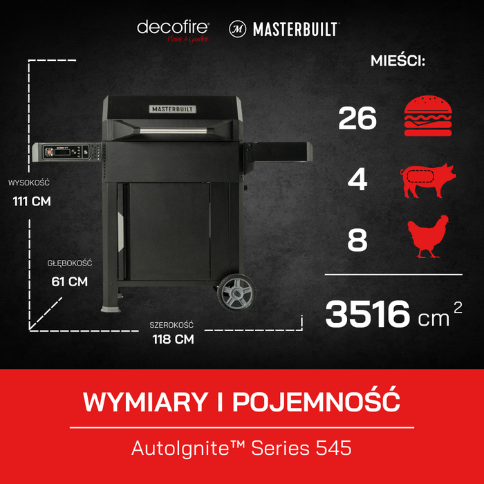 AutoIgnite™ Series 545 cyfrowy grill węglowy + wędzarnia Masterbuilt