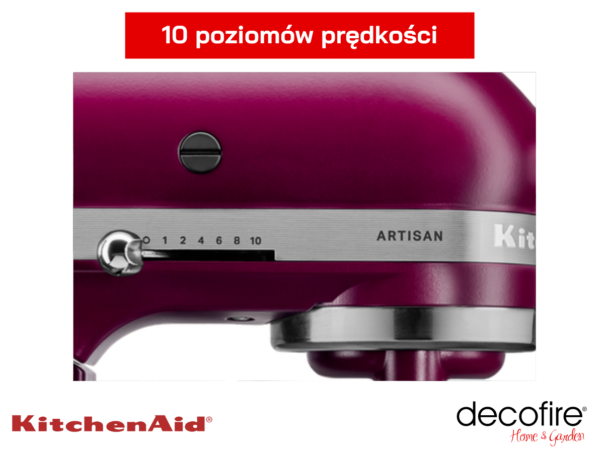 10 poziomów prędkości w mikserze Artisan 5KSM195PSEBE Beetroot KitchenAid