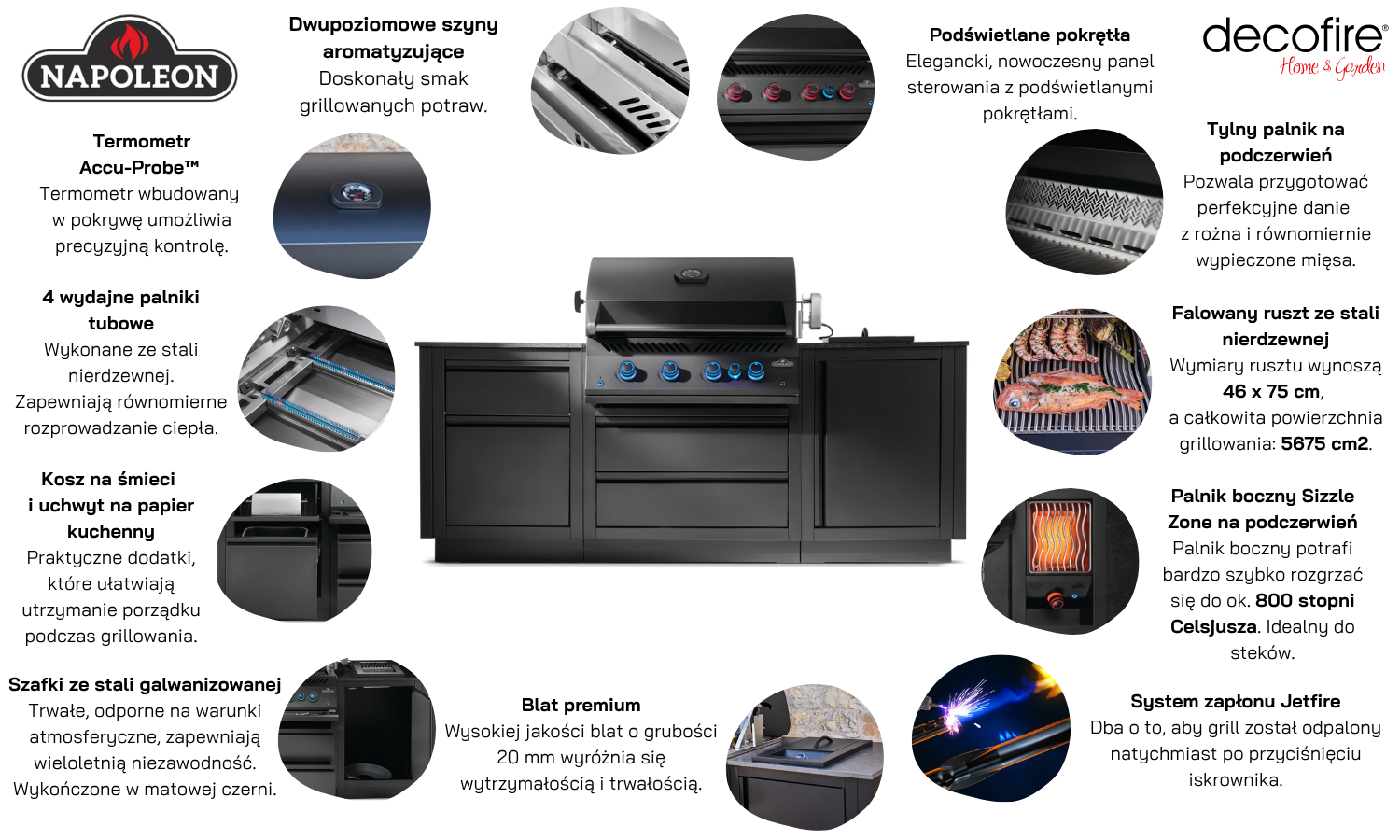 Kuchnia zewnętrzna grill gazowy Napoleon OASIS Compact Seria 700 32" Phantom cechy