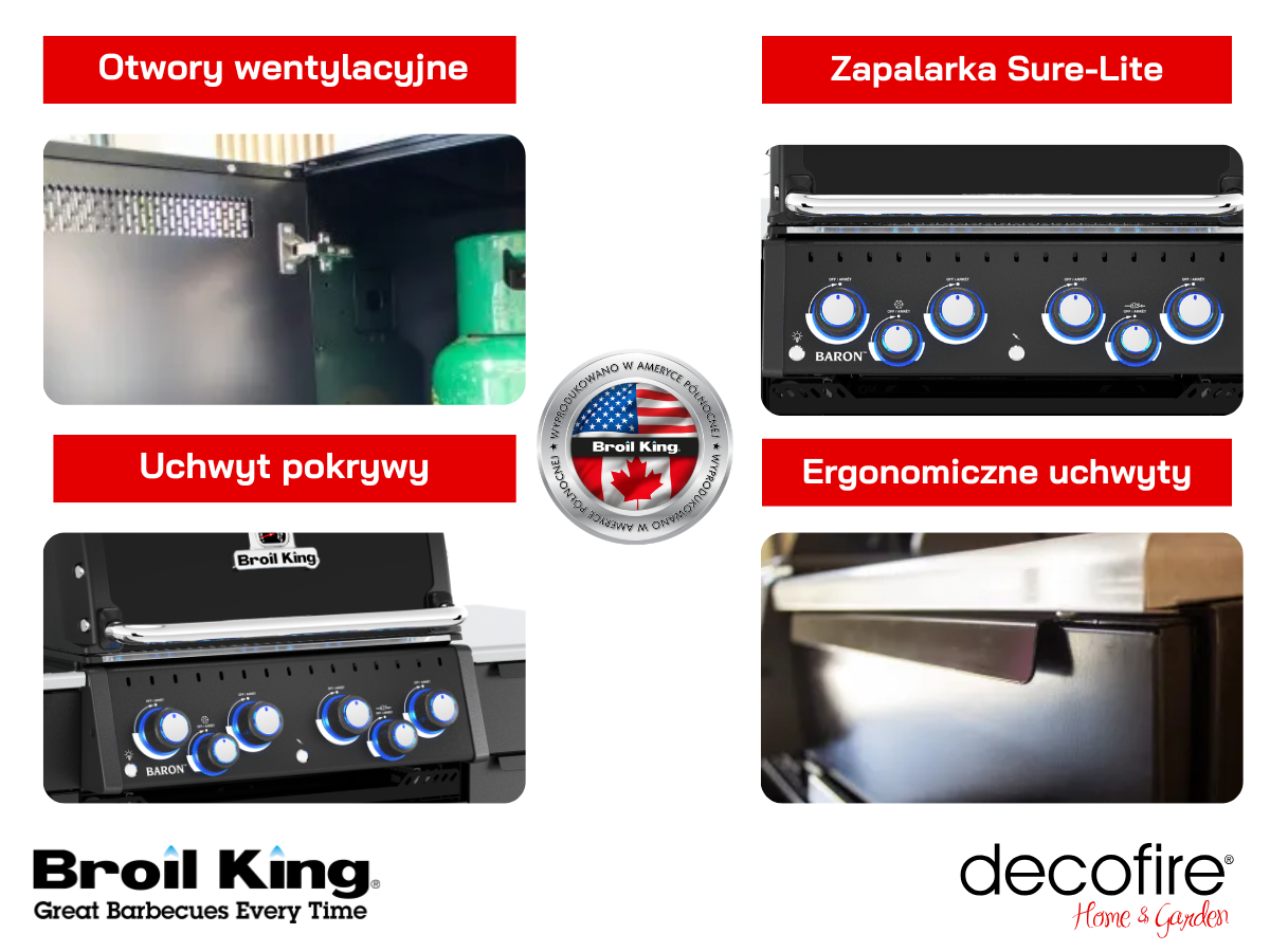 Dodatkowe cechy grilla gazowego Baron 490 I wyspa Shadow do zabudowy Broil King