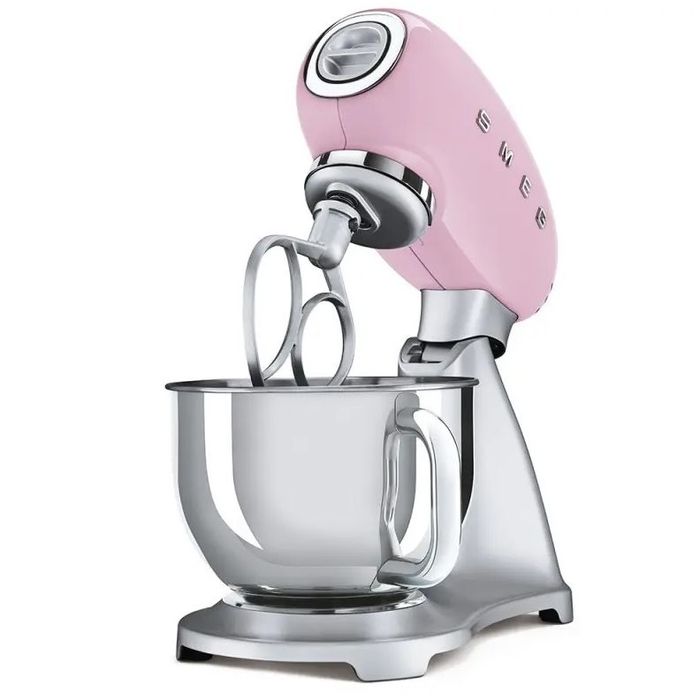 Mikser planetarny 50's style ze srebrną podstawą Pastelowy róż 4,8L Smeg (SMF02PKEU) 