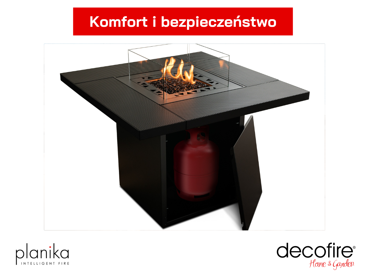 Kominek gazowy Planika Square Table Planika bezpieczńestwo