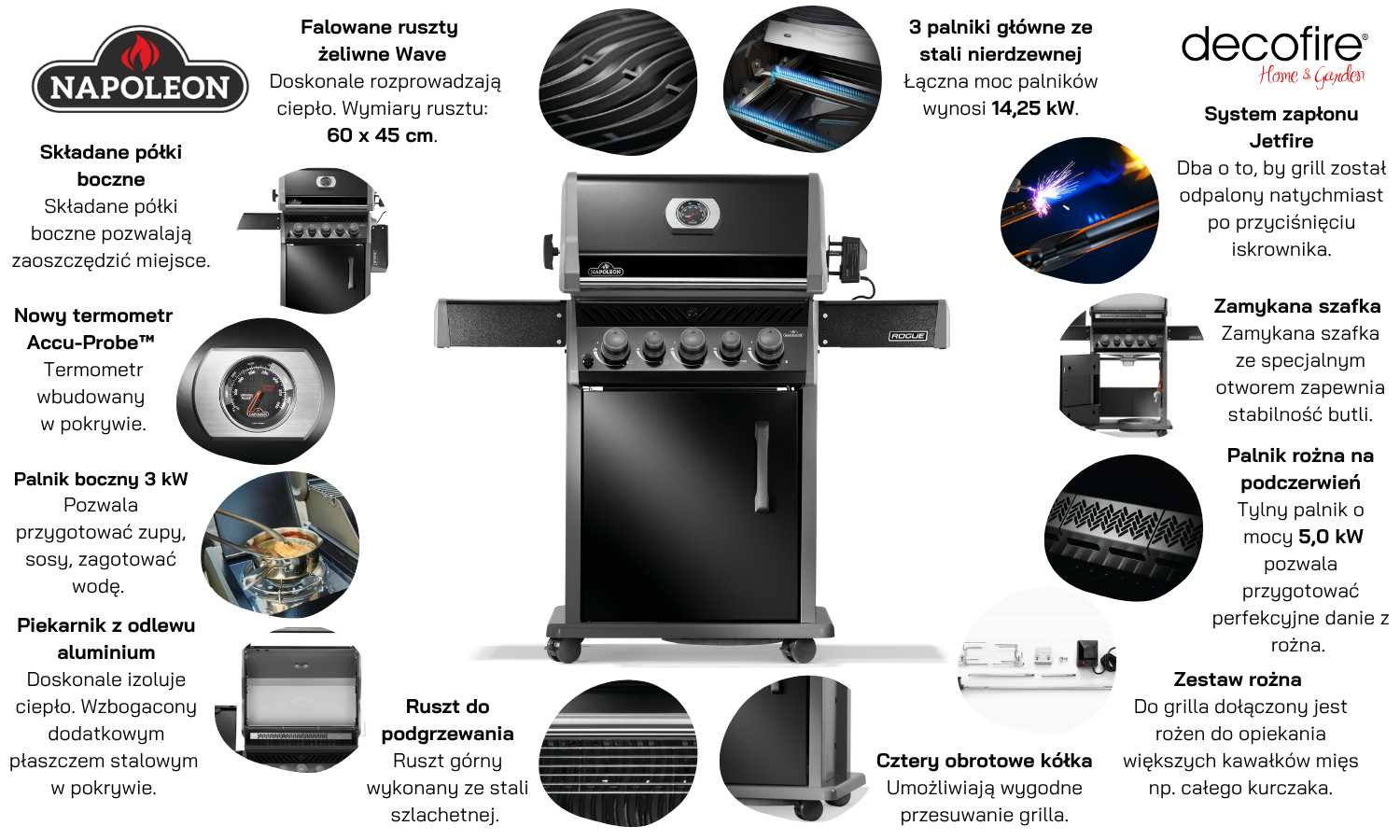 Grill gazowy Napoleon Rogue 425 RSIB z zakresowym palnikiem bocznym czarny (RB425RSBPK-2-PL-R)