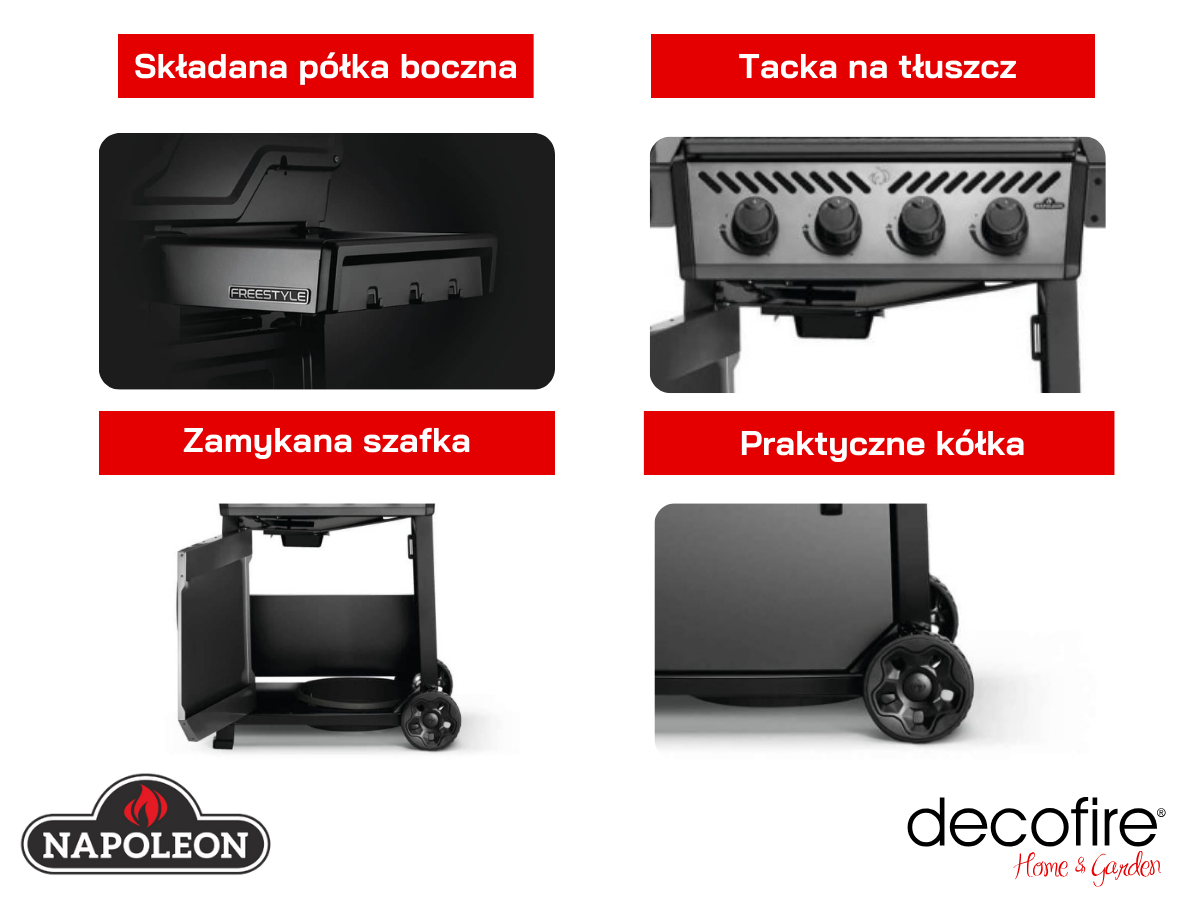 Grill gazowy Napoleon Freestyle 425 DSIB funkcje dodatkowe