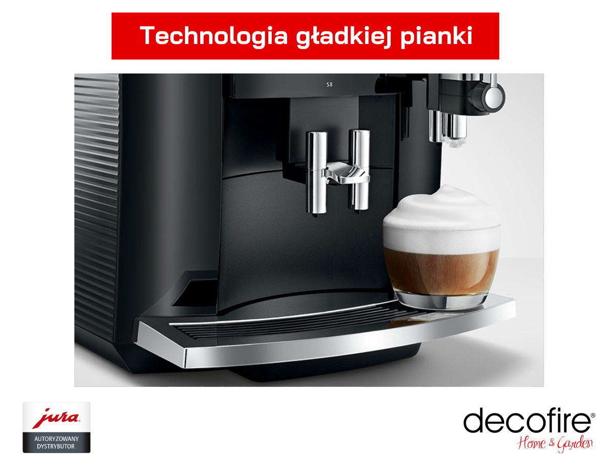 Ekspres Jura S8 Piano Black z technologią gładkiej pianki