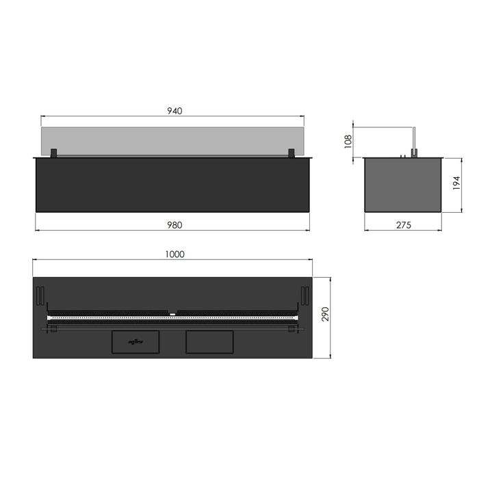Biokominek do zabudowy Infire Etronic Burner 1000 wymiary