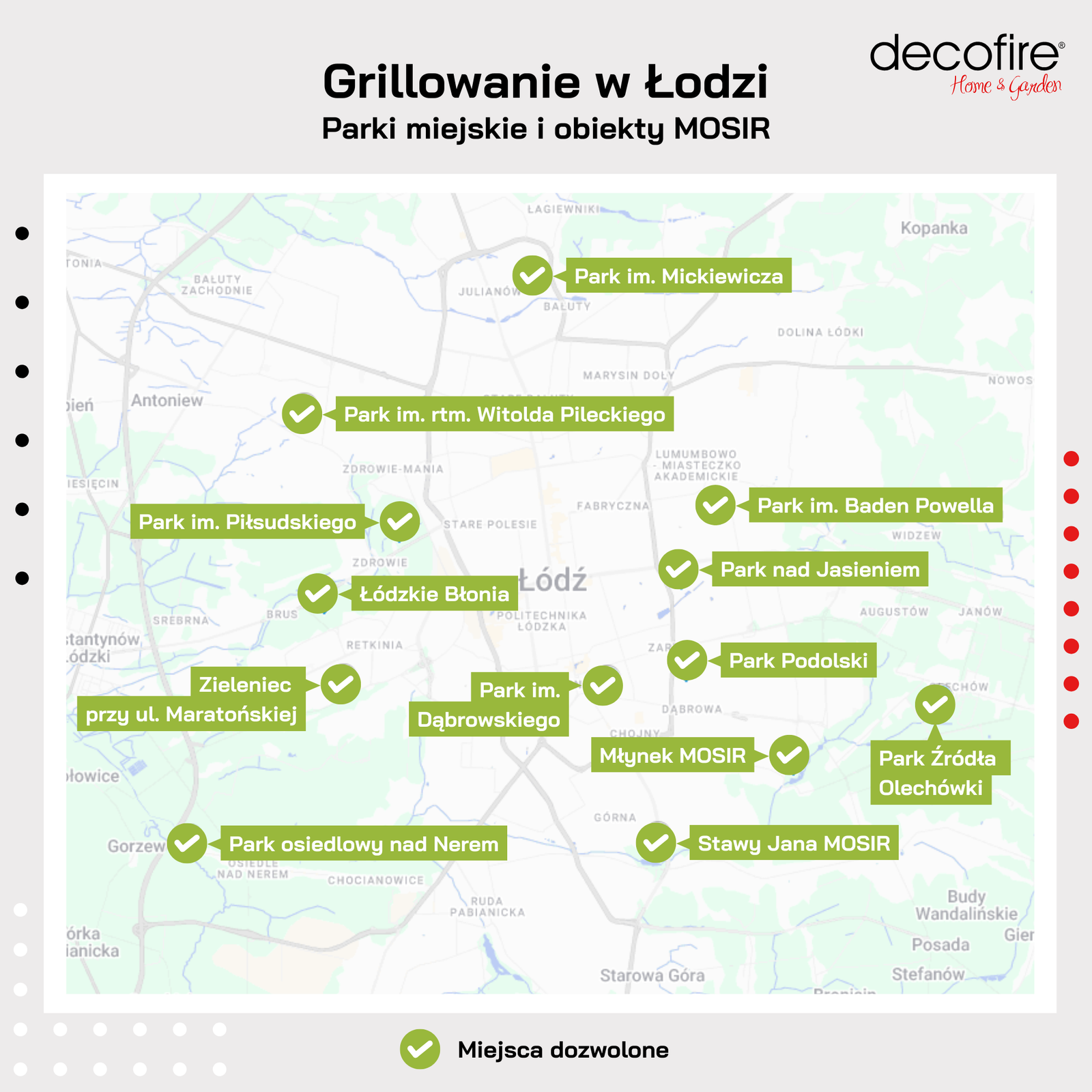 Gdzie można grillować w Łodzi mapka parków i obiektów MOSIR