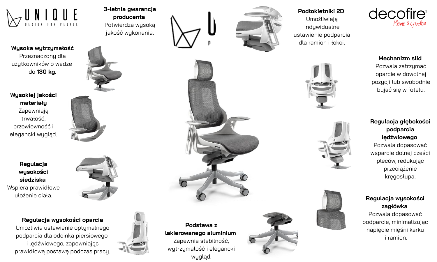 UNIQUE Fotel biurowy WAU biały siatka różne kolory (W-609W-NW)