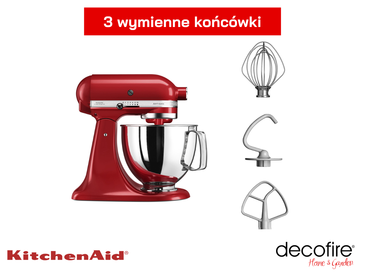 Mikser Artisan 5 Empire Red 4,8 l KitchenAid z 3 wymiennymi końcówkami