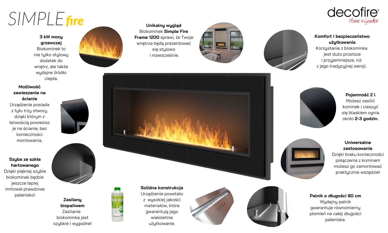 Biokominek Simple Fire FRAME 1200 czarny 1200zx490 mm