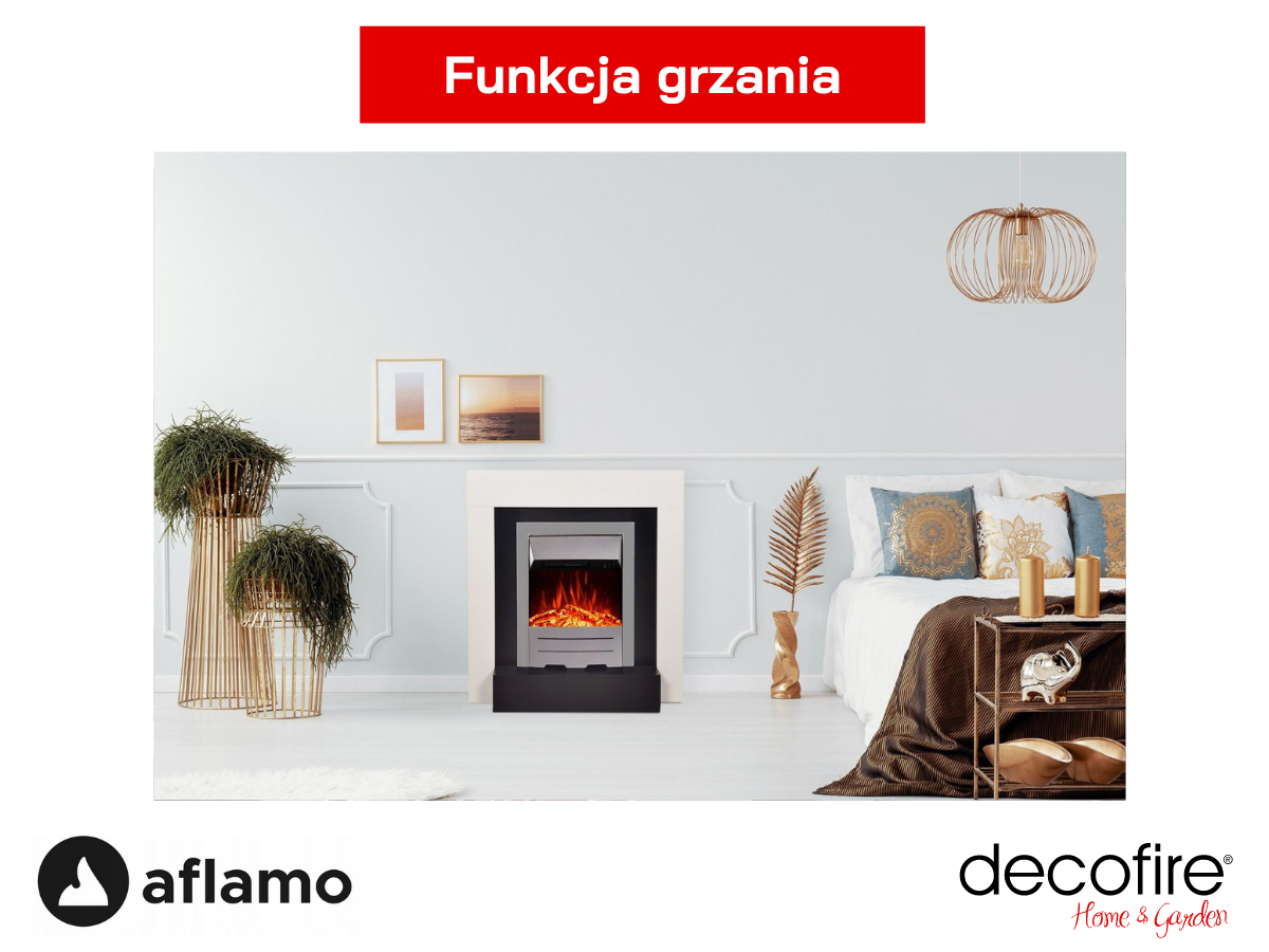 Funkcja grzania w kominku elektrycznym Aflamo Simple Dexter